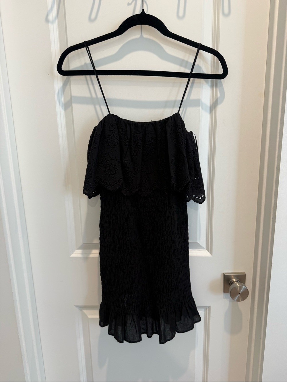 Zara Black Eyelet Off-Shoulder Mini Dress